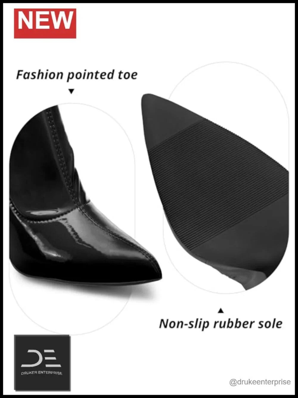 Womens Pointed Toe Chunky Heel Over Knee Thigh High Boots Patent Leather PU